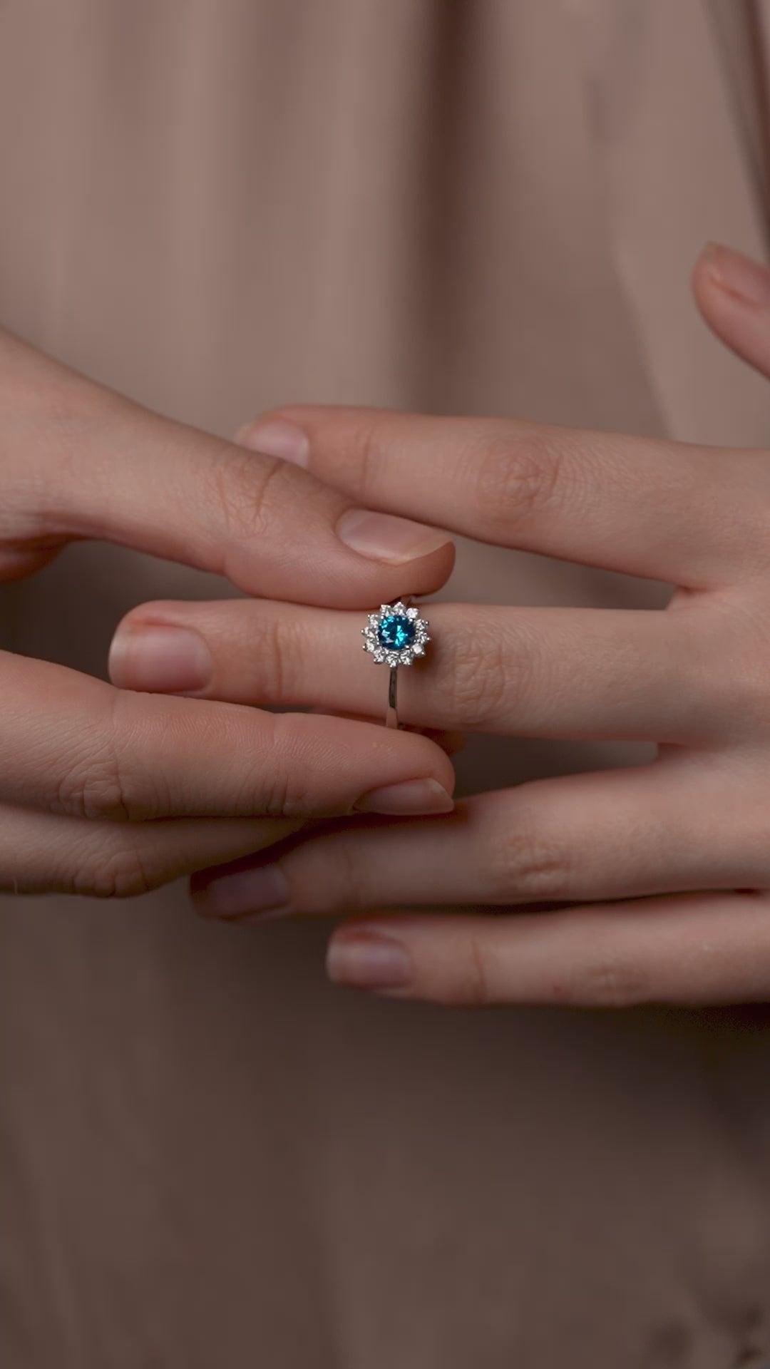 Luxurious Blue Diamond Halo Ring