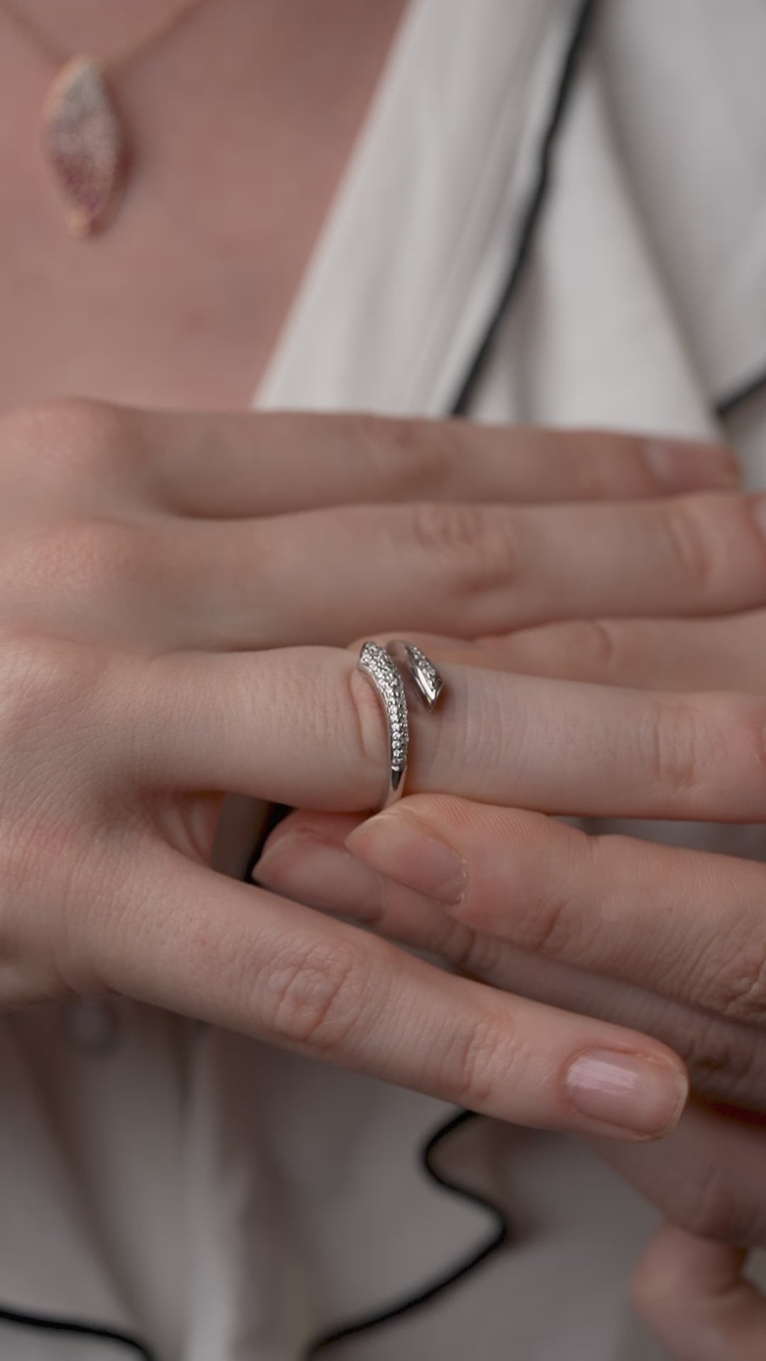 Snake Style Diamond Open Ring