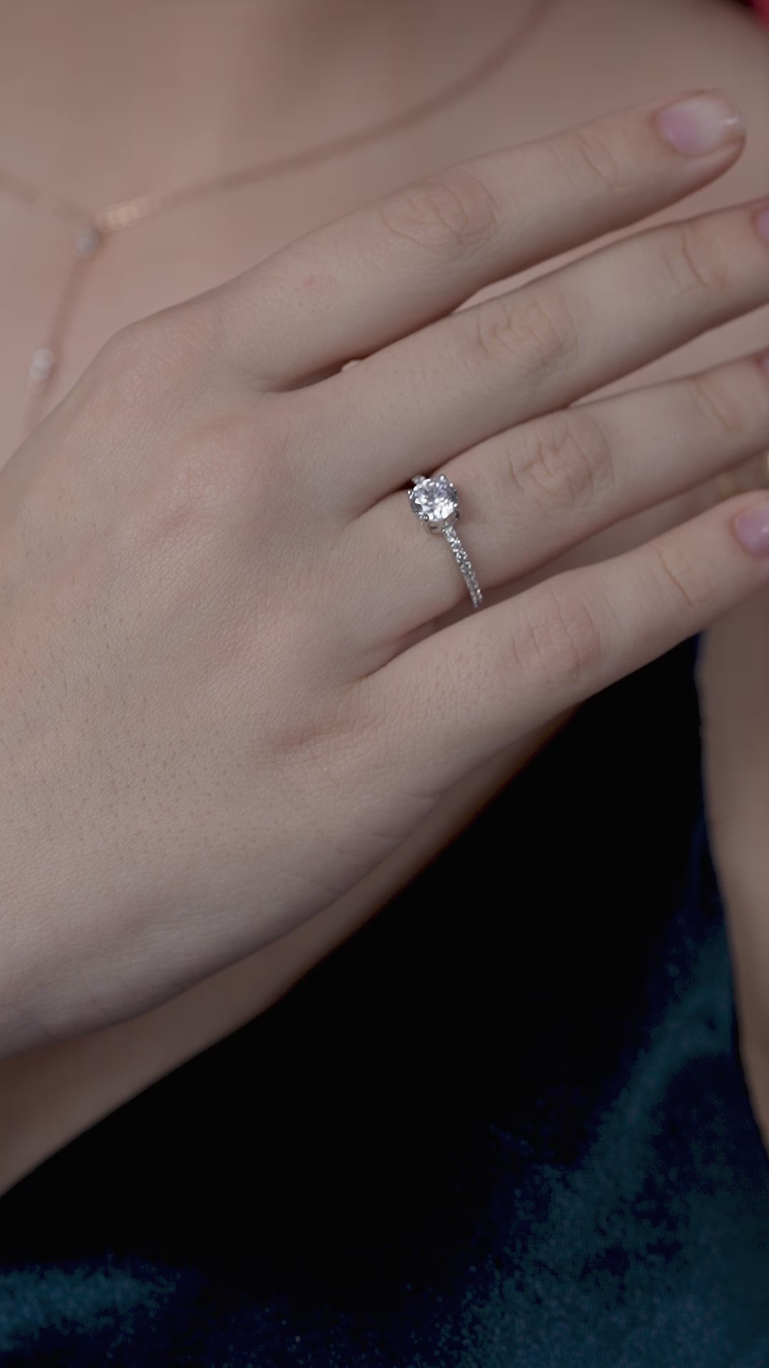 Solitaire Diamond Ring with Pavé Band