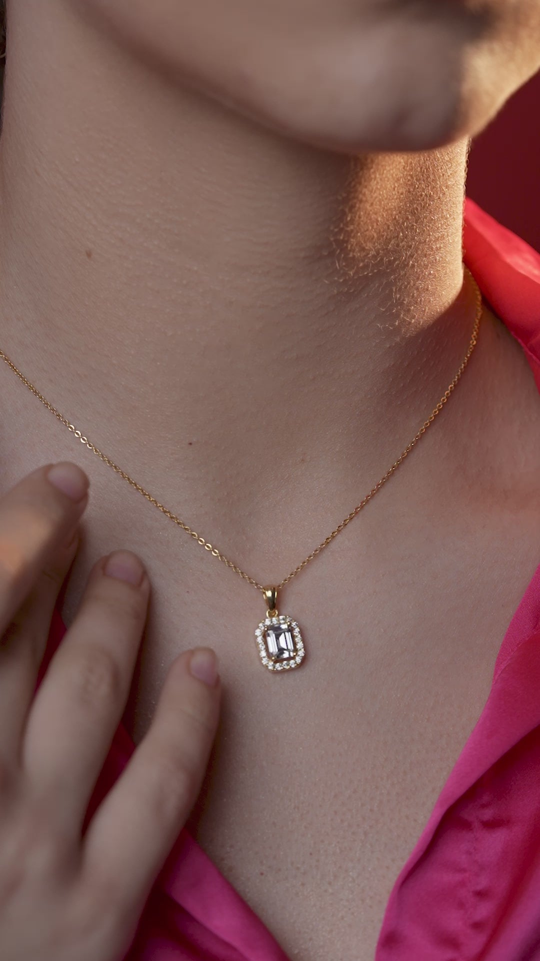 Emerald Cut Diamond Halo Pendant