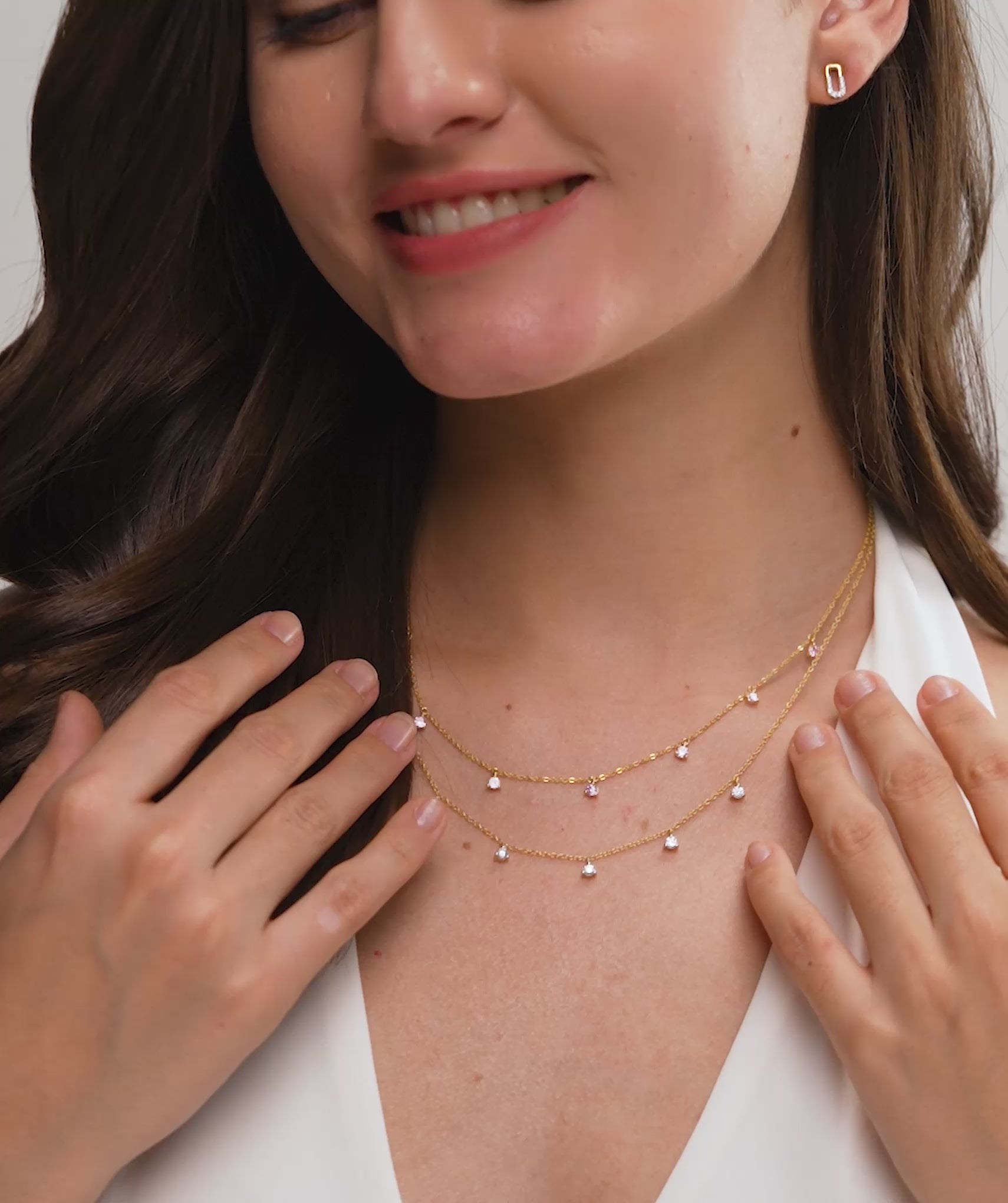 Pink Round Stone Station Necklace