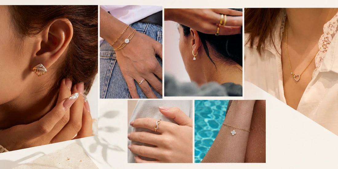 Woman wearing daily wear 18K gold vermeil jewellery
