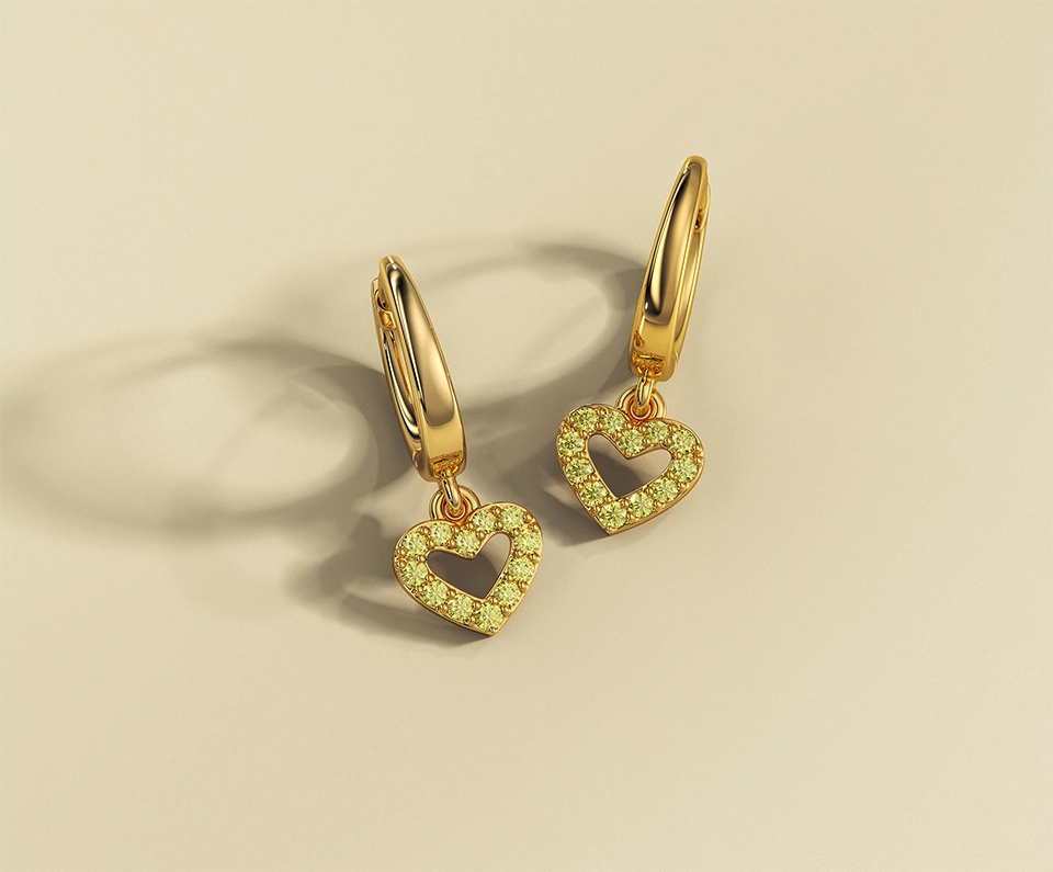 Paved Open Heart Huggie Drop Earrings