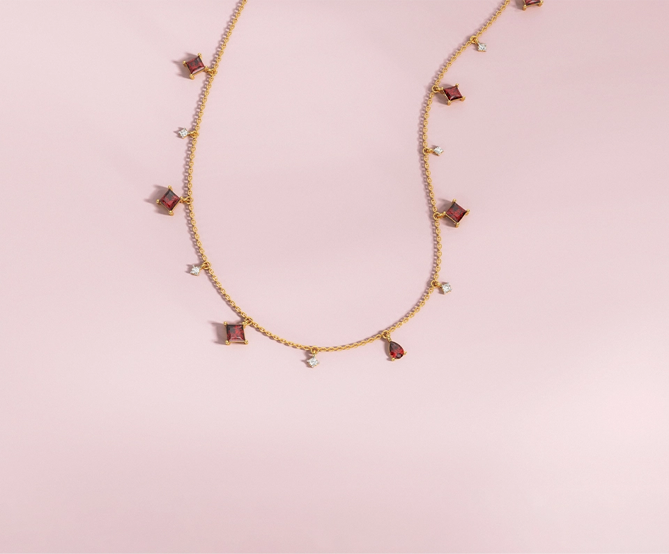 Princess Cut Station Charm Necklace