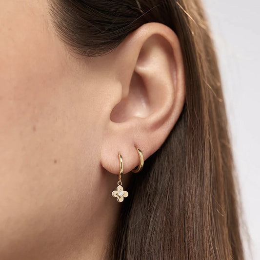 Tiny Flower Charm Huggie Hoop Earrings