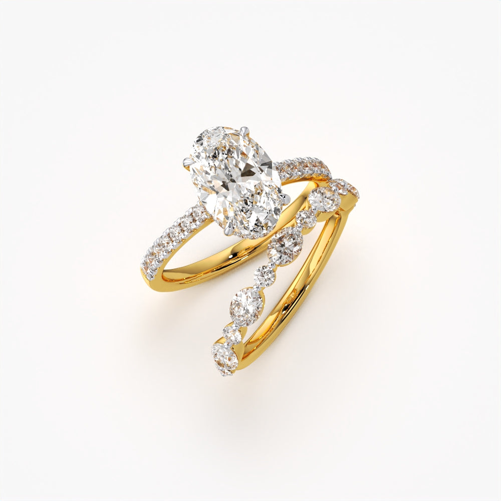 Oval Solitaire & Pave Ring Stack