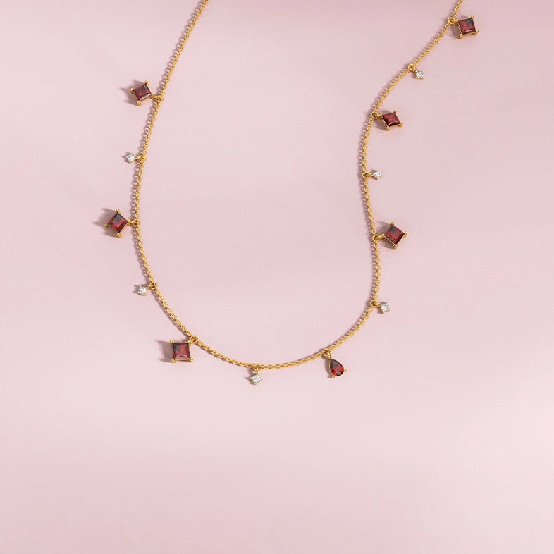 Princess Cut Station Charm Necklace