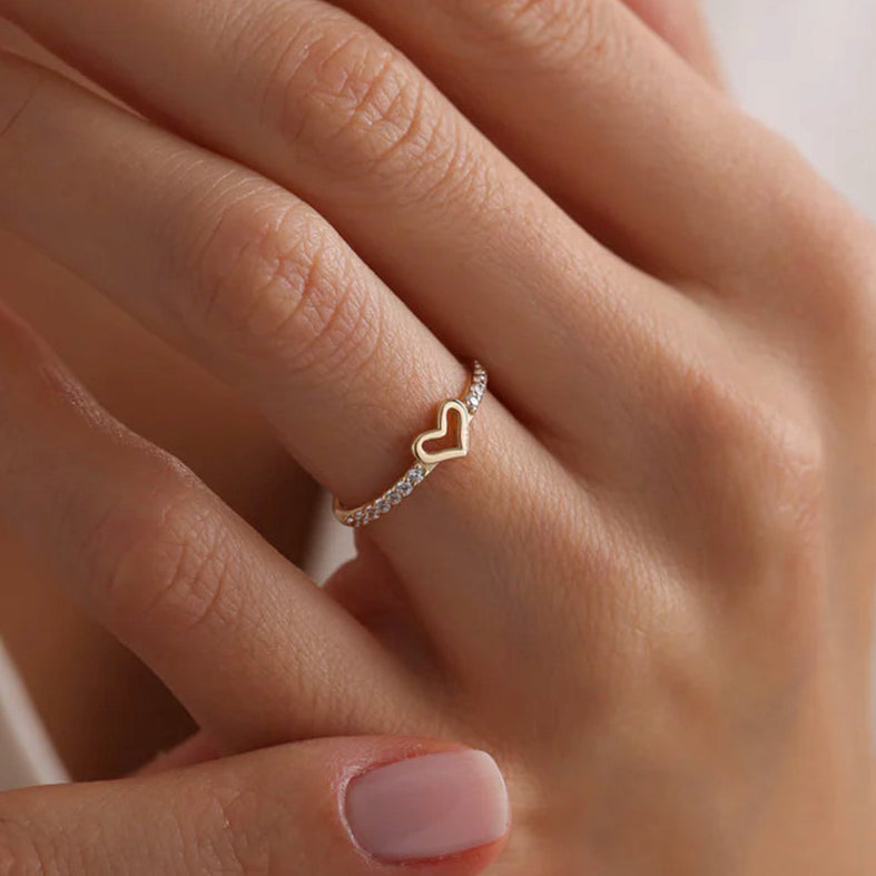 Open Heart Pavé Half Band Ring