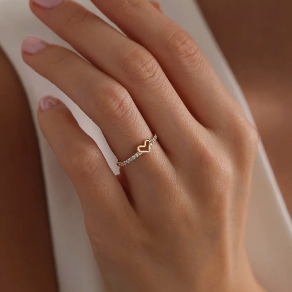 Open Heart Pavé Half Band Ring