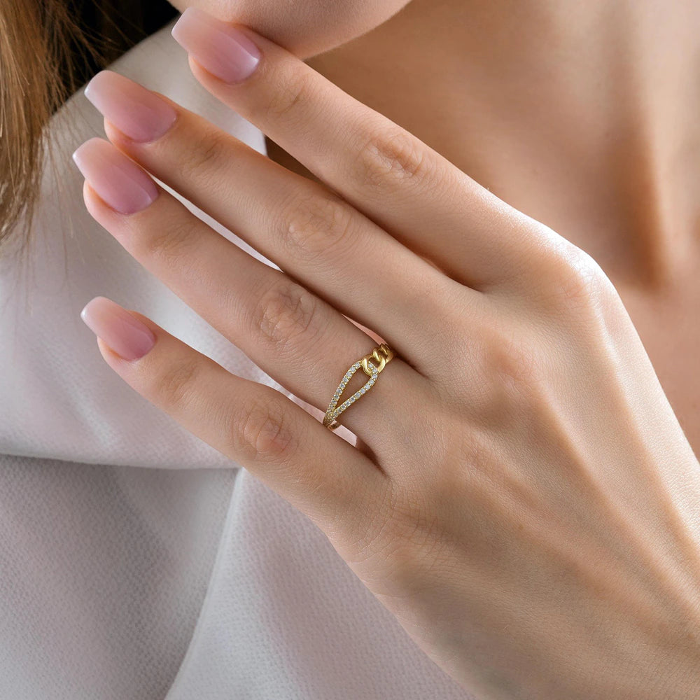 Curb Chain and Pave Teardrop Half Eternity Ring