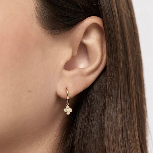 Tiny Flower Charm Huggie Hoop Earrings