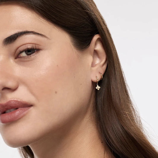 Tiny Flower Charm Huggie Hoop Earrings