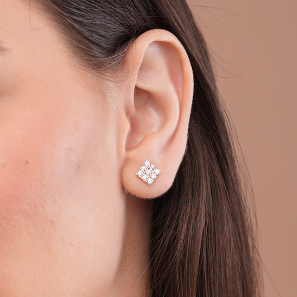 Square Setting Diamond Cluster Earring - KYMEE
