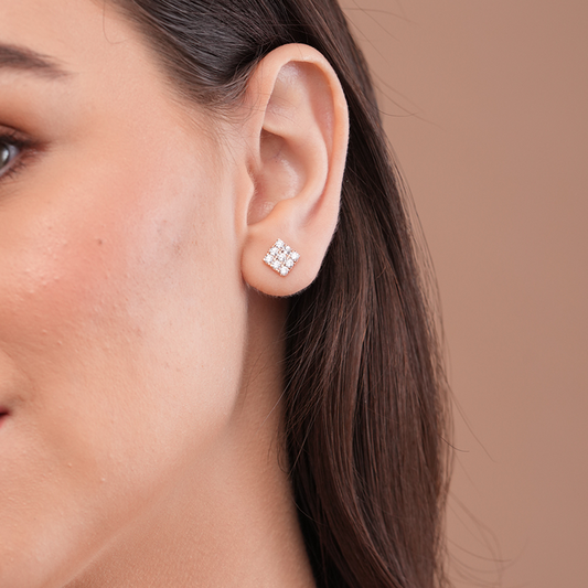 Square Setting Diamond Cluster Earring - KYMEE