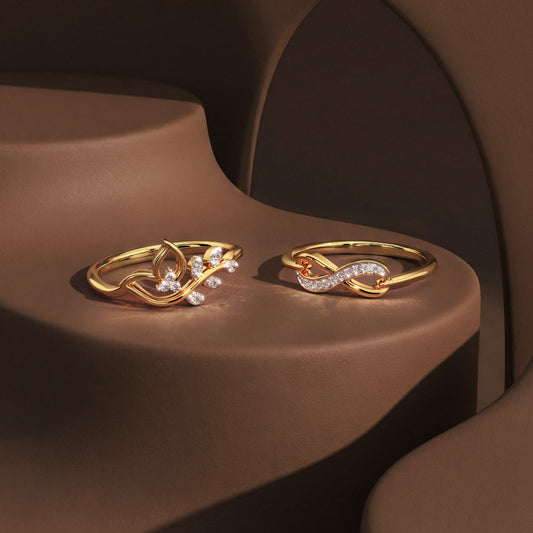 Sparkling Leaf & Infinity Stackable Ring Set
