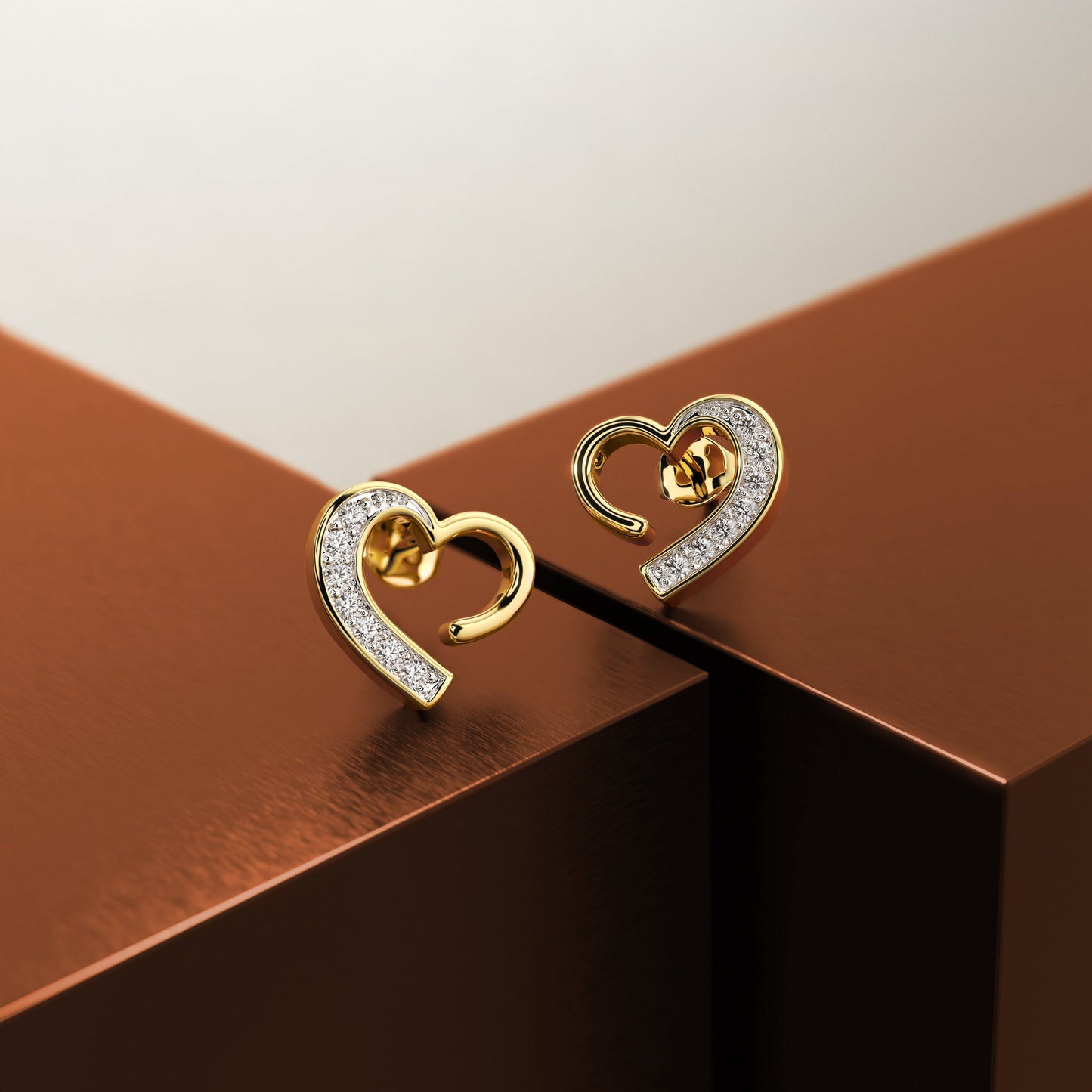 Minimal Open Heart Stud Earrings with Moissanite Pavé