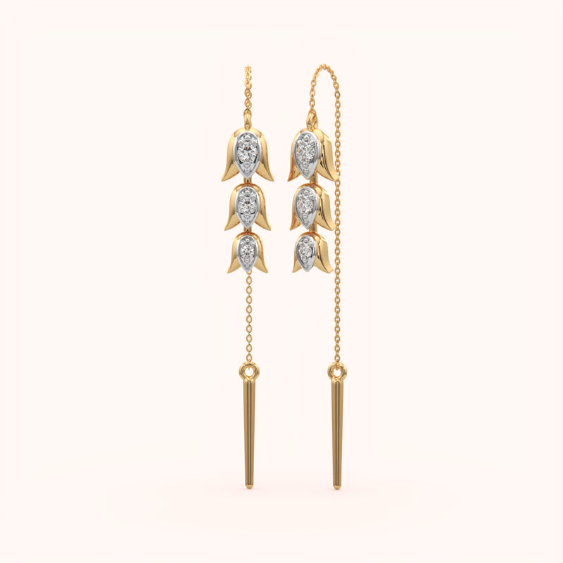 Silver Bellflower Threader Earrings - KYMEE