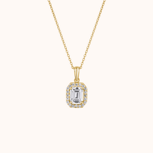 Emerald Cut Diamond Halo Pendant - KYMEE