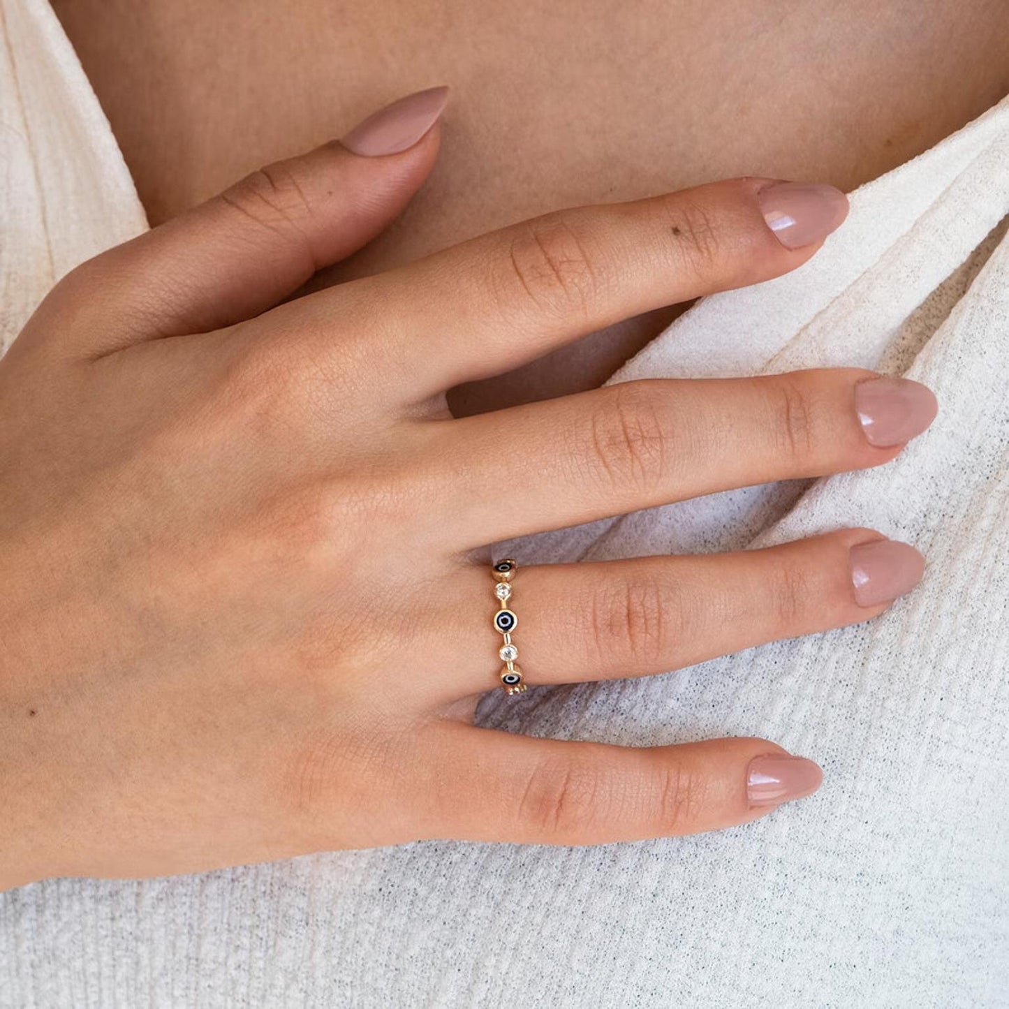 Alternating Evil Eye Half Eternity Ring