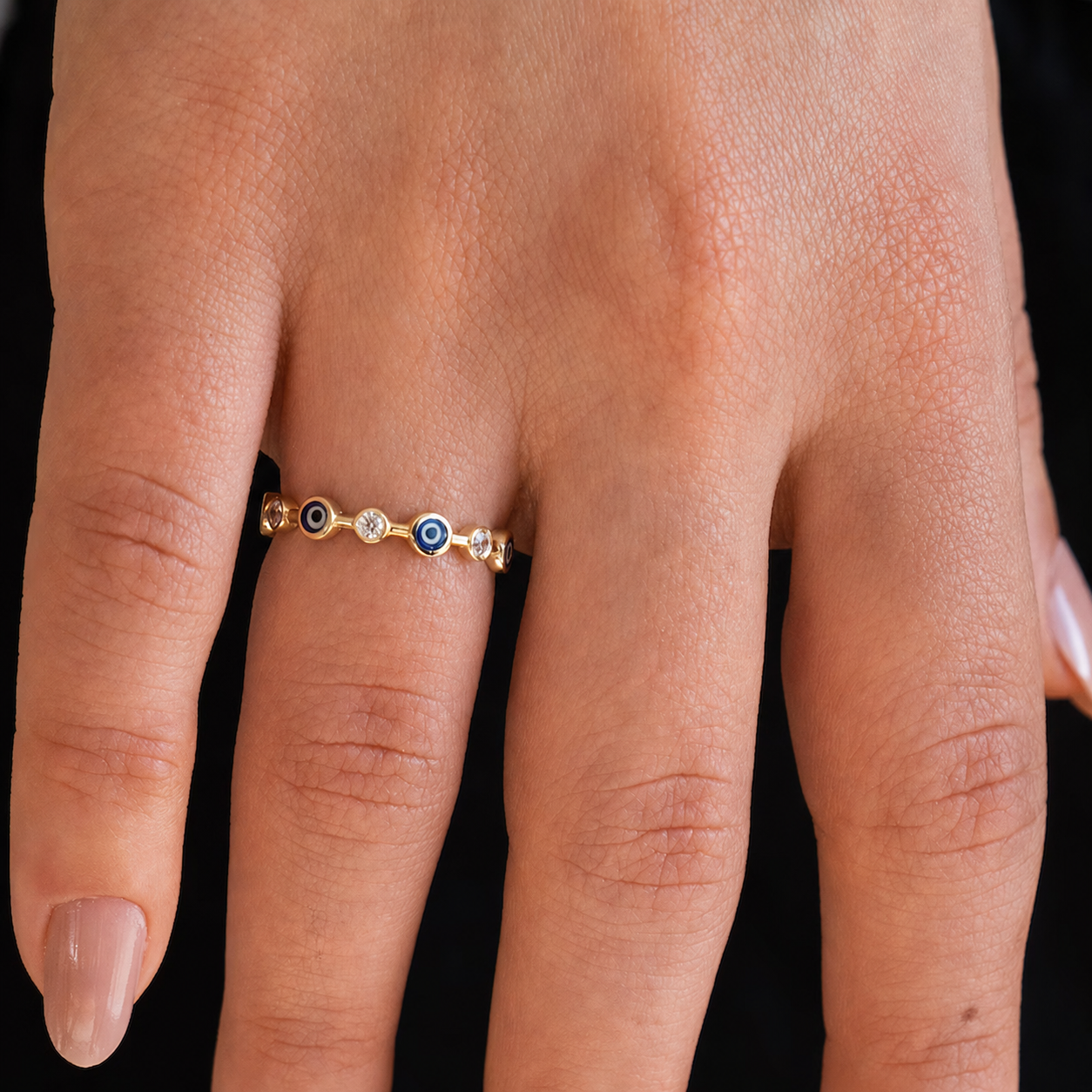 Alternating Evil Eye Half Eternity Ring