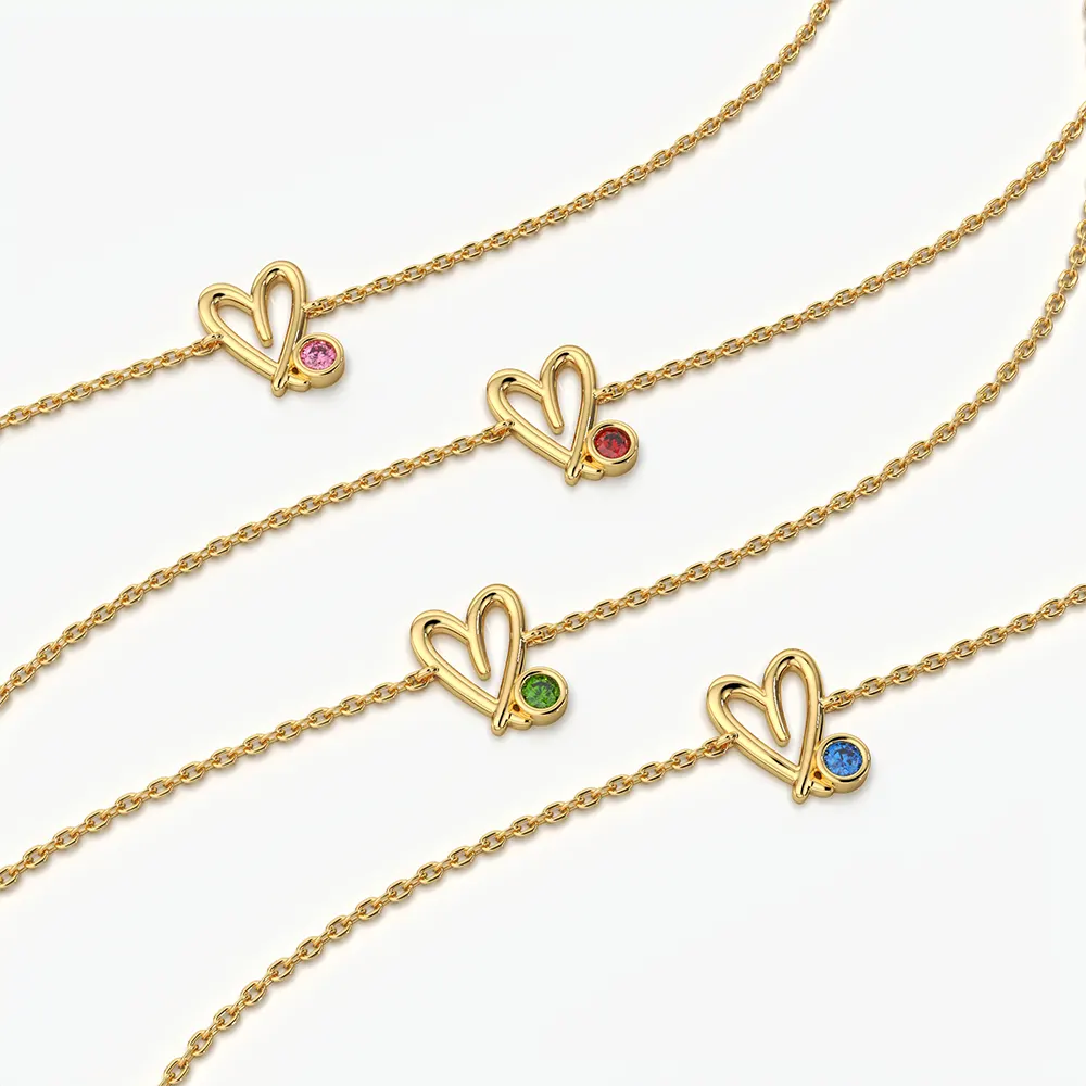 Hand Drawn Open Heart Colour Stone Bracelet