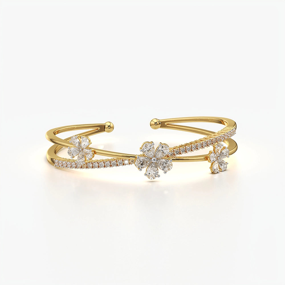 Pear Cut Flower Open Cuff Bangle Bracelet