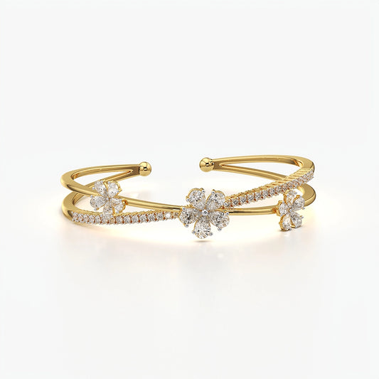 Pear Cut Flower Open Cuff Bangle Bracelet
