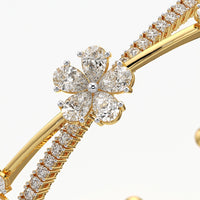 Pear Cut Flower Open Cuff Bangle Bracelet