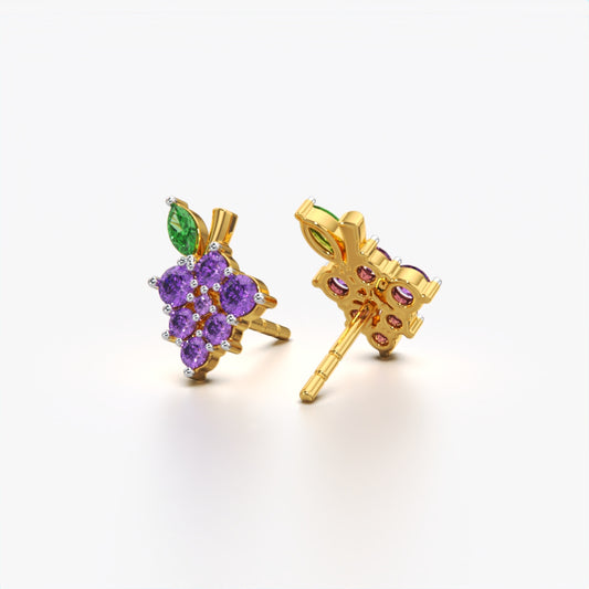 Purple Grape Cluster Stud Earrings
