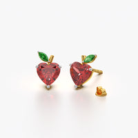 Red Apple Heart Stud Earrings