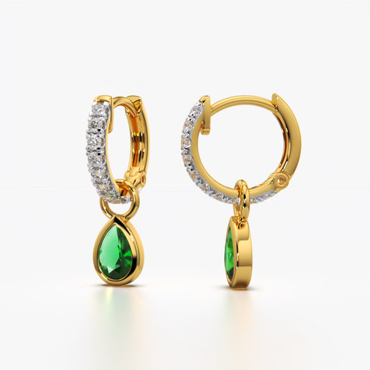 Emerald Pear Drop Pave Huggie Hoops
