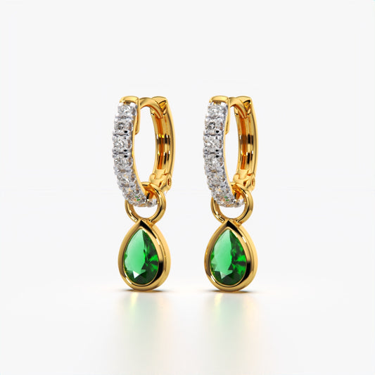 Emerald Pear Drop Pave Huggie Hoops