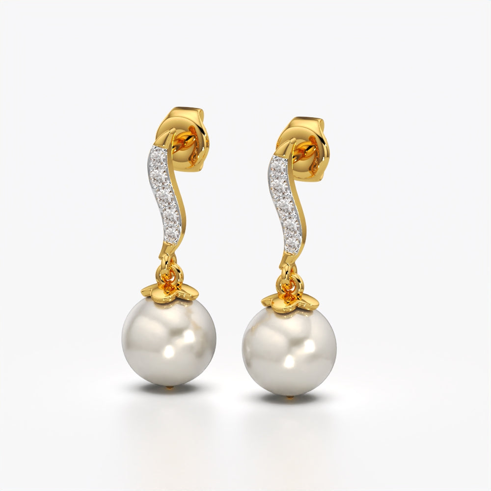 Pearl drop wave pave earrings in 18K gold vermeil