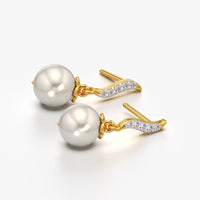 Pearl Drop Wave Pavé Earrings