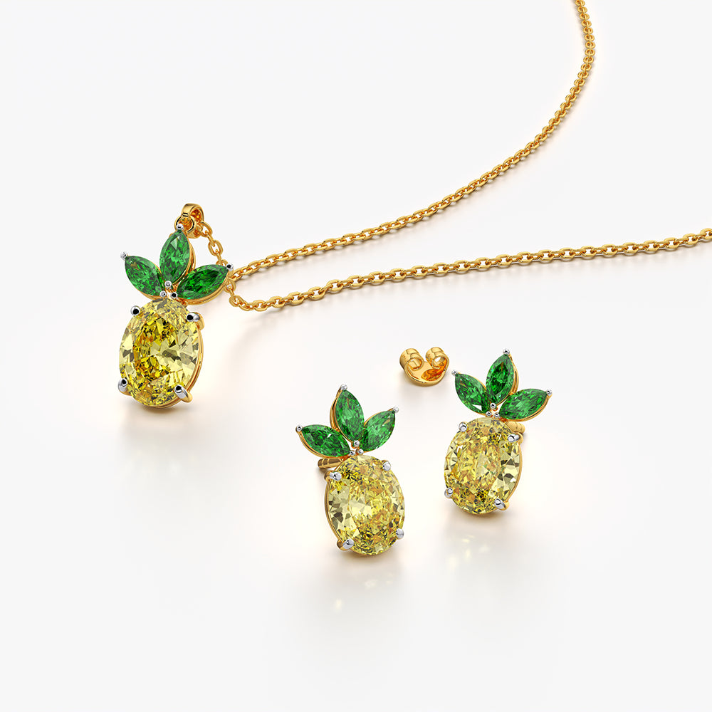Sparkling Pineapple Studs & Necklace Set
