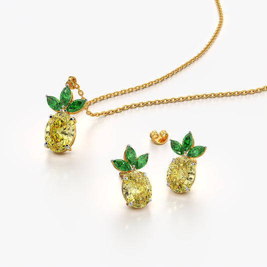 Sparkling Pineapple Studs & Necklace Set