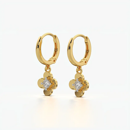 Tiny Flower Charm Huggie Hoop Earrings