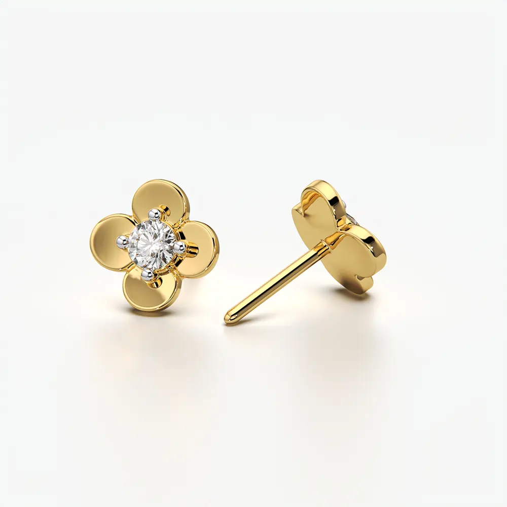 Four Petal Clover Solitaire Stud Earrings