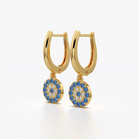 Evil Eye Disc Drop Huggie Earrings