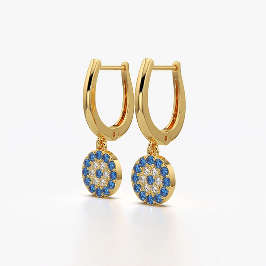 Evil Eye Disc Drop Huggie Earrings