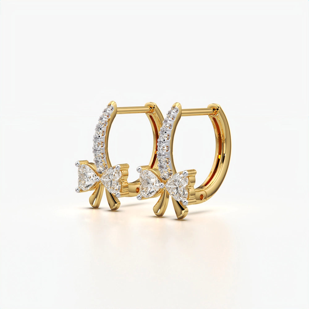 Pavé Huggie Heart Bow Drop Earrings