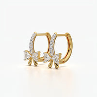 Pavé Huggie Heart Bow Drop Earrings