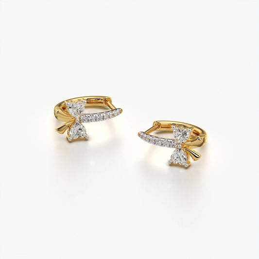 Pavé Huggie Heart Bow Drop Earrings