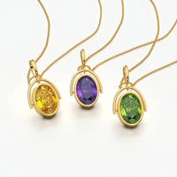Arched Frame Blue Oval Spinner Pendant Necklace