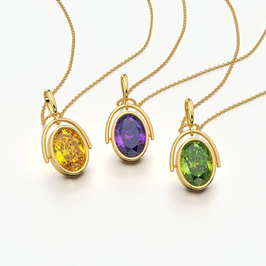 Arched Frame Blue Oval Spinner Pendant Necklace