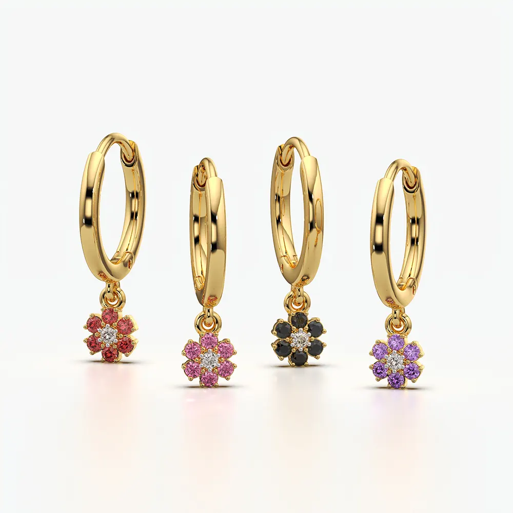 Flower Charm Huggie Hoops