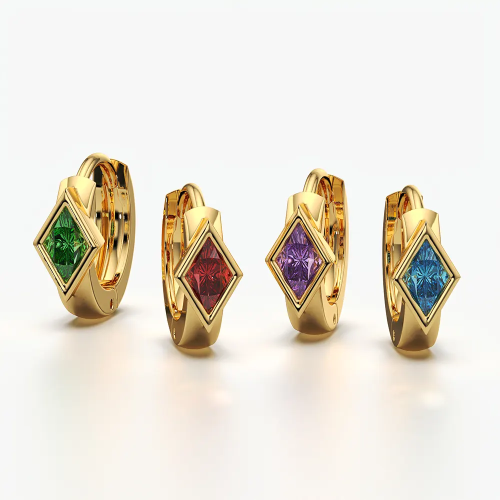 Kite Bezel Huggie Hoop Colour Stone Earrings
