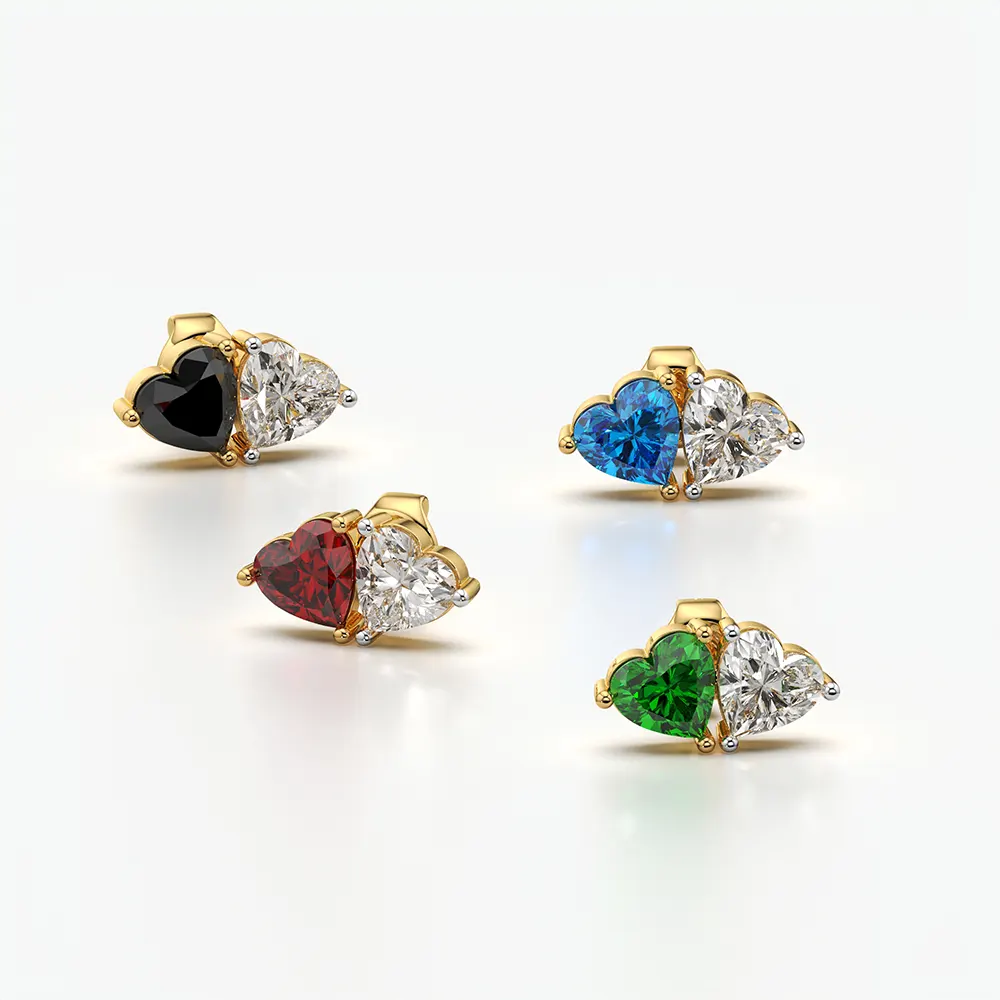 Toi et Moi Heart Pear Stud Earrings