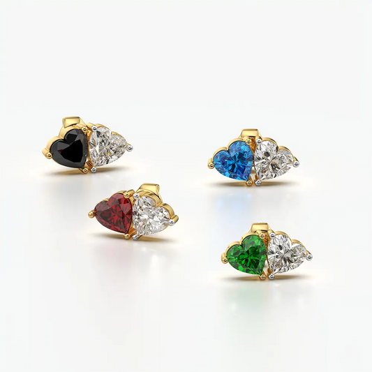 Toi et Moi Heart Pear Stud Earrings