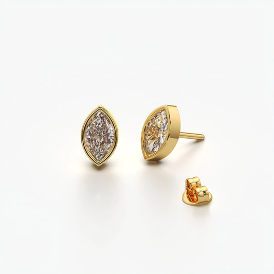 East West Marquise Bezel Stud Earrings